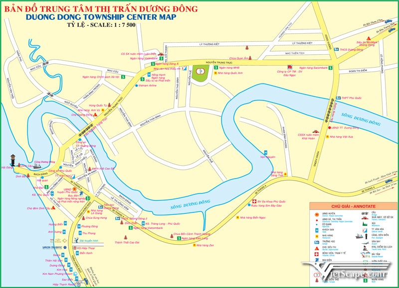 Bản đồ từ thị trấn Dương Đông đến với Suối Tranh Phú Quốc.